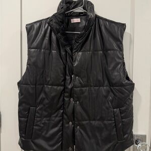 Pink Lily Oversized Faux Leather Black Vest
